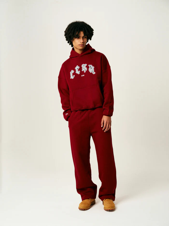 Model Männlich Schräg in CESA C1 Hoodie "BORDEAUX"