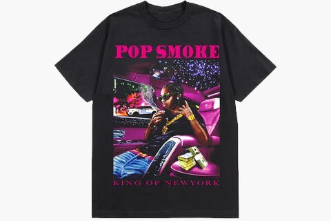 Vlone x Pop Smoke King of NY T-Shirt Black/Pink 